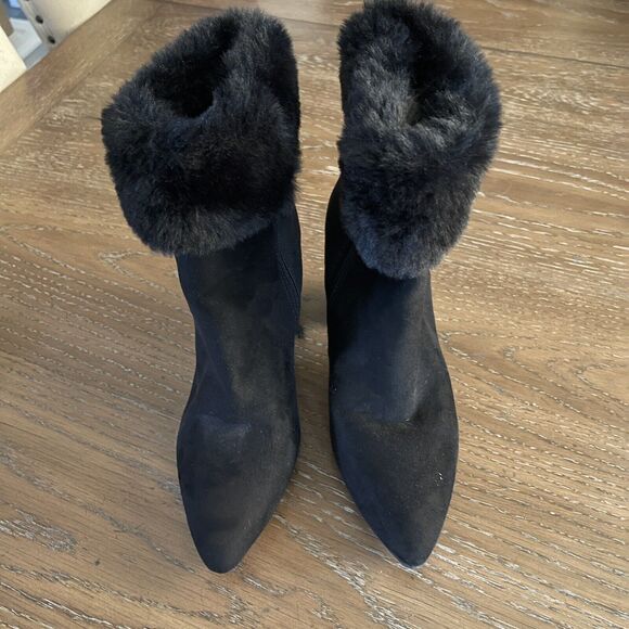 Impo Womens Booties Villa Size 8.5 Rhinestone Heel Fur Trim Memory Foam Side Zip - Picture 4 of 14